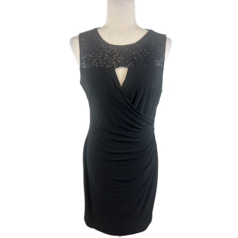 Lauren Ralph Lauren Black Sleeveless Sequin Sheath Dress Cocktail Womens Size 12